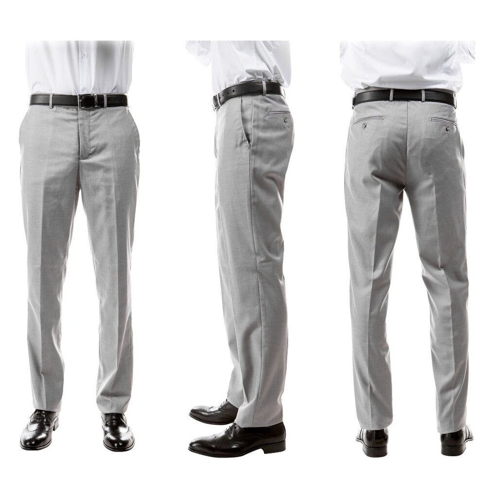 Azzuro Men's 3-Pack of Light Grey Dress Pants (Unhemmed/Open Bottom)